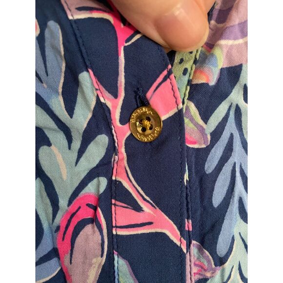 Lilly Pulitzer Tropical Print Shirt Dress – Size L – Gold Buttons - Picture 5 of 8